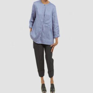 AYRTIGHT Wren Mackenzie Manor 100% Linen Button Front Blouse Blue SzL
